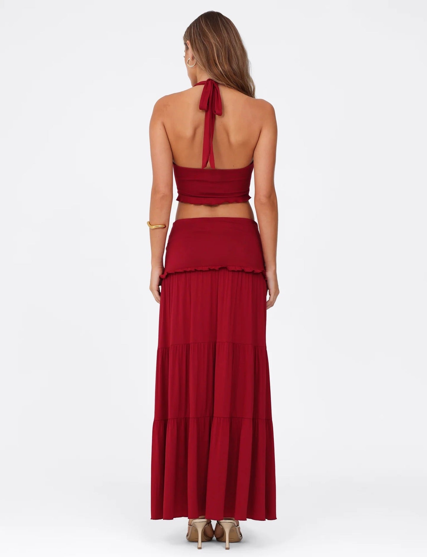 Mira Set met haltertop en lange rok in zachte jersey