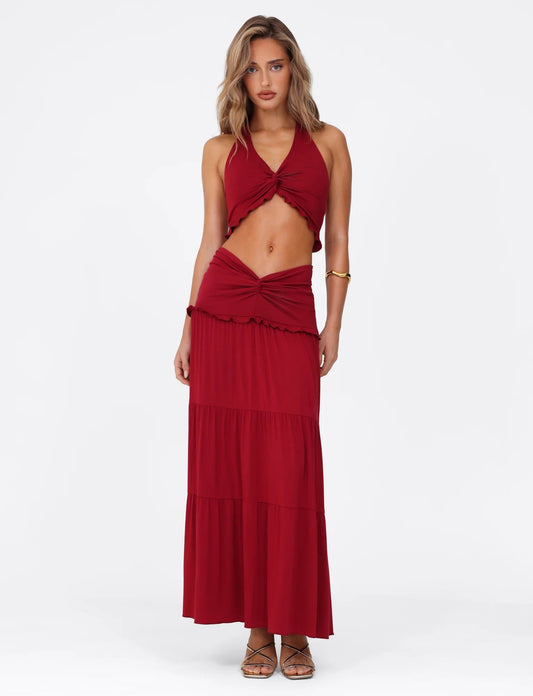 Mira Set met haltertop en lange rok in zachte jersey